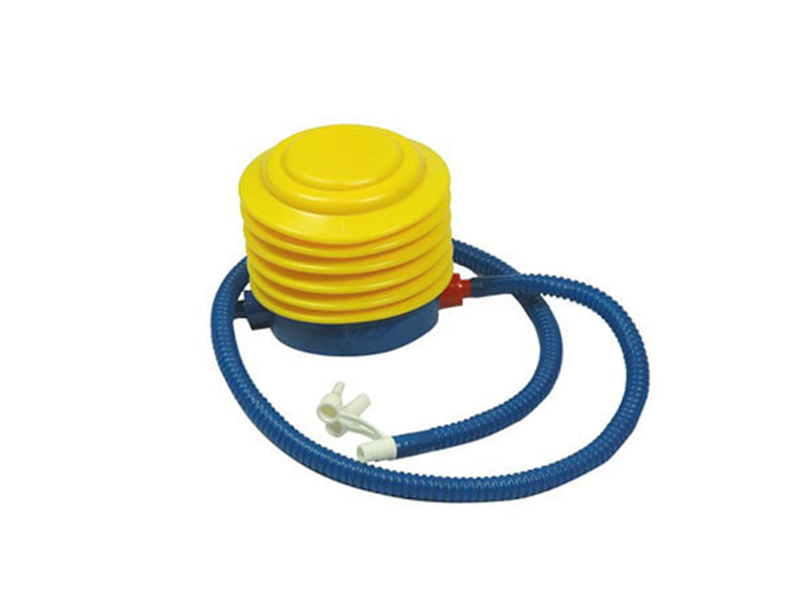 blue and yellow step on air pump