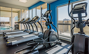 treadmills and ellipticals inside gym in Austin TX