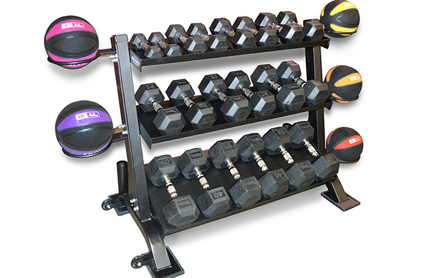 Circle Fitness adjustable utility bench and three-tier dumbbell rack