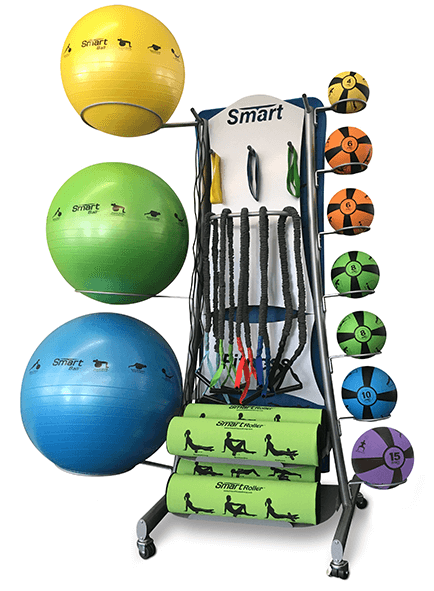 image of rack holding exercise balls of various sizes