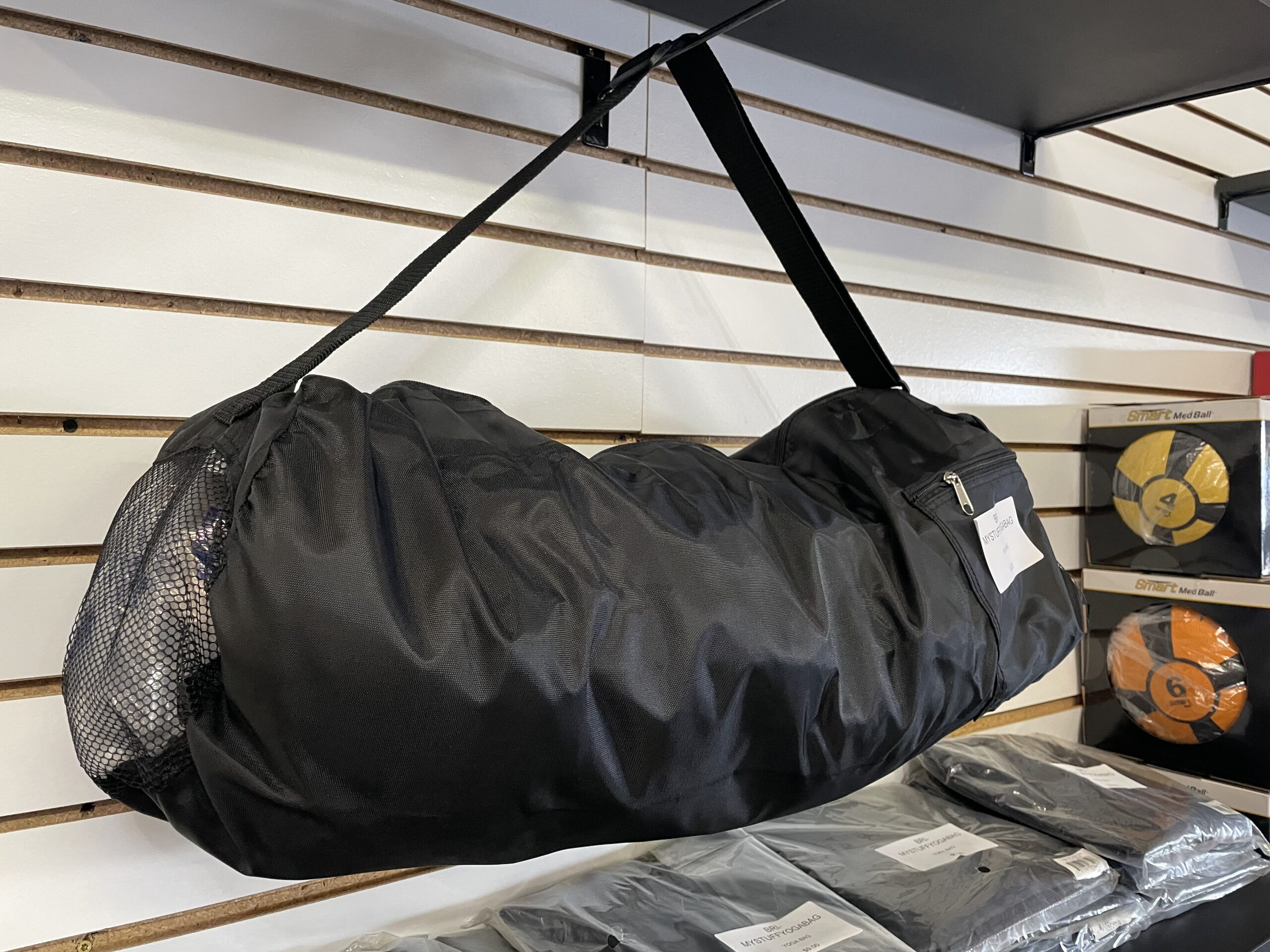 image of black nylon yoga bag with handles