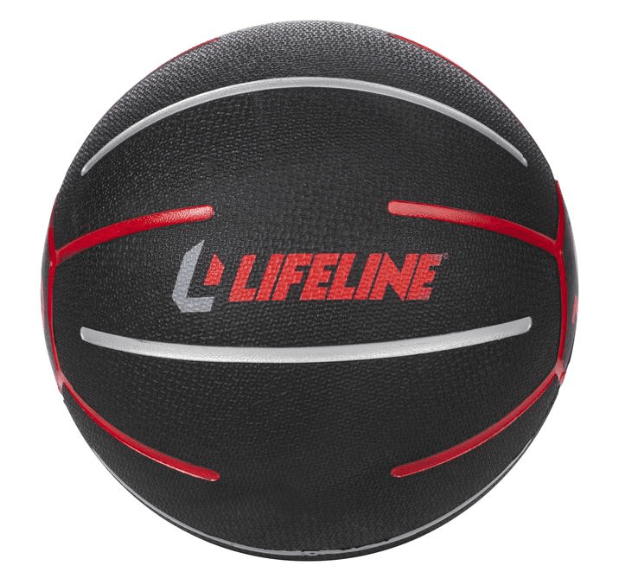 image of medicine ball in black with red and silver stripes