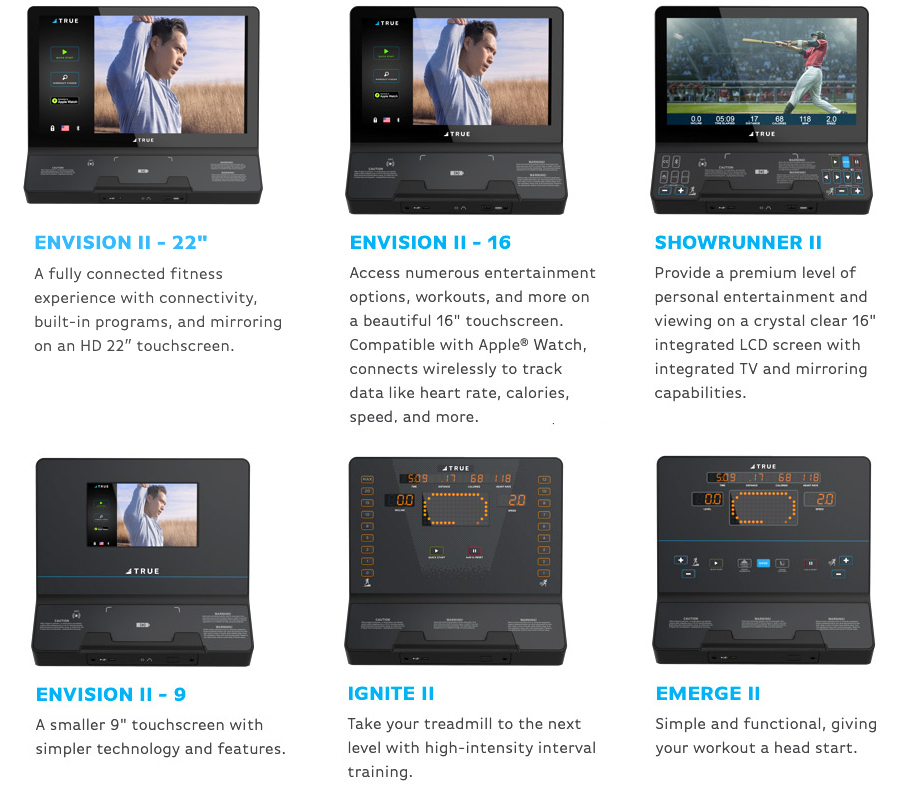 variety of consoles for true fitness machines