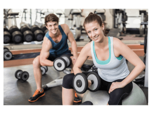 Woman & Man using free weights